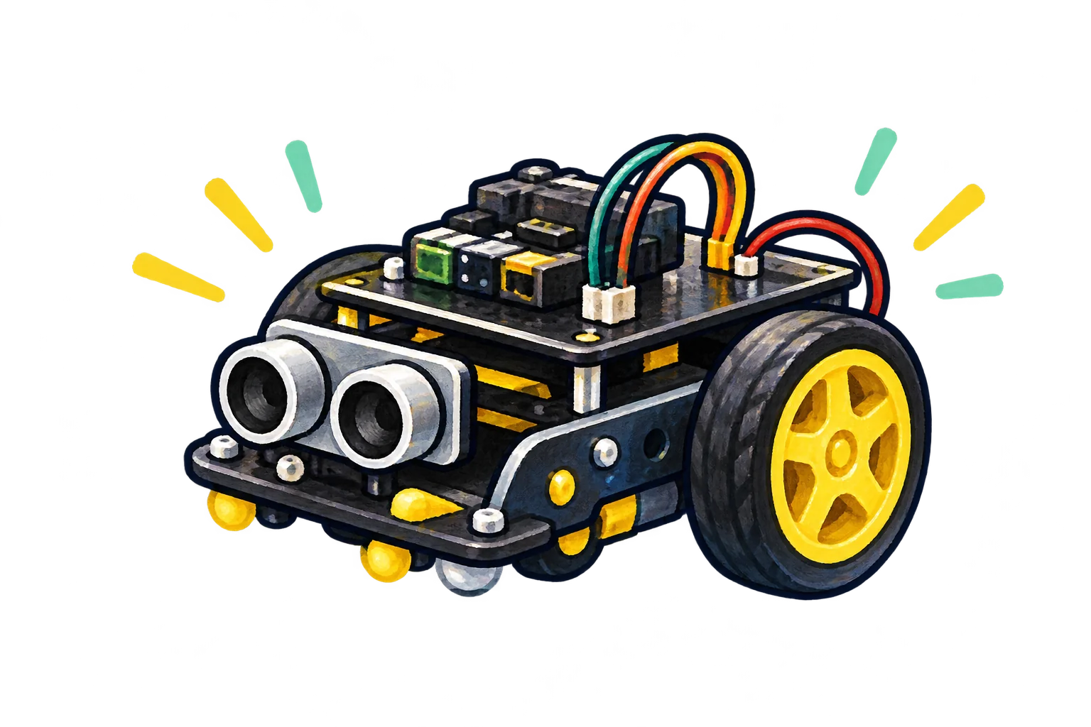 センサーとタイヤのついたロボットのイラスト